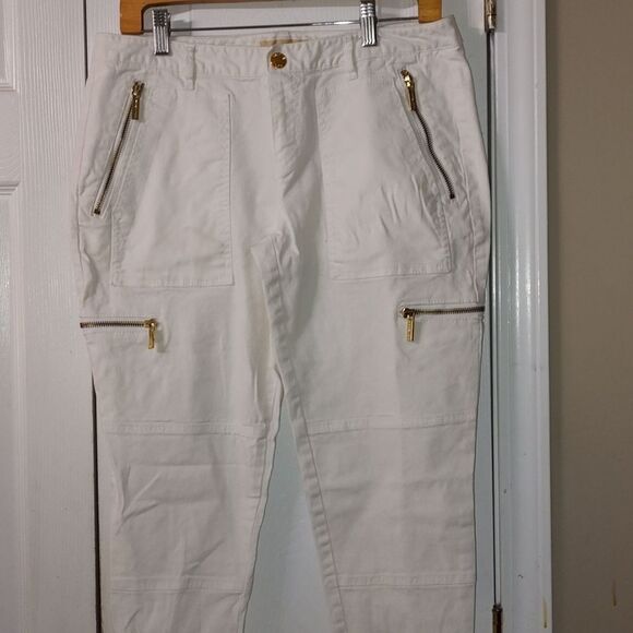MICHAEL Michaels Kors white cropped zipper jeans Sz 10 - Picture 3 of 5